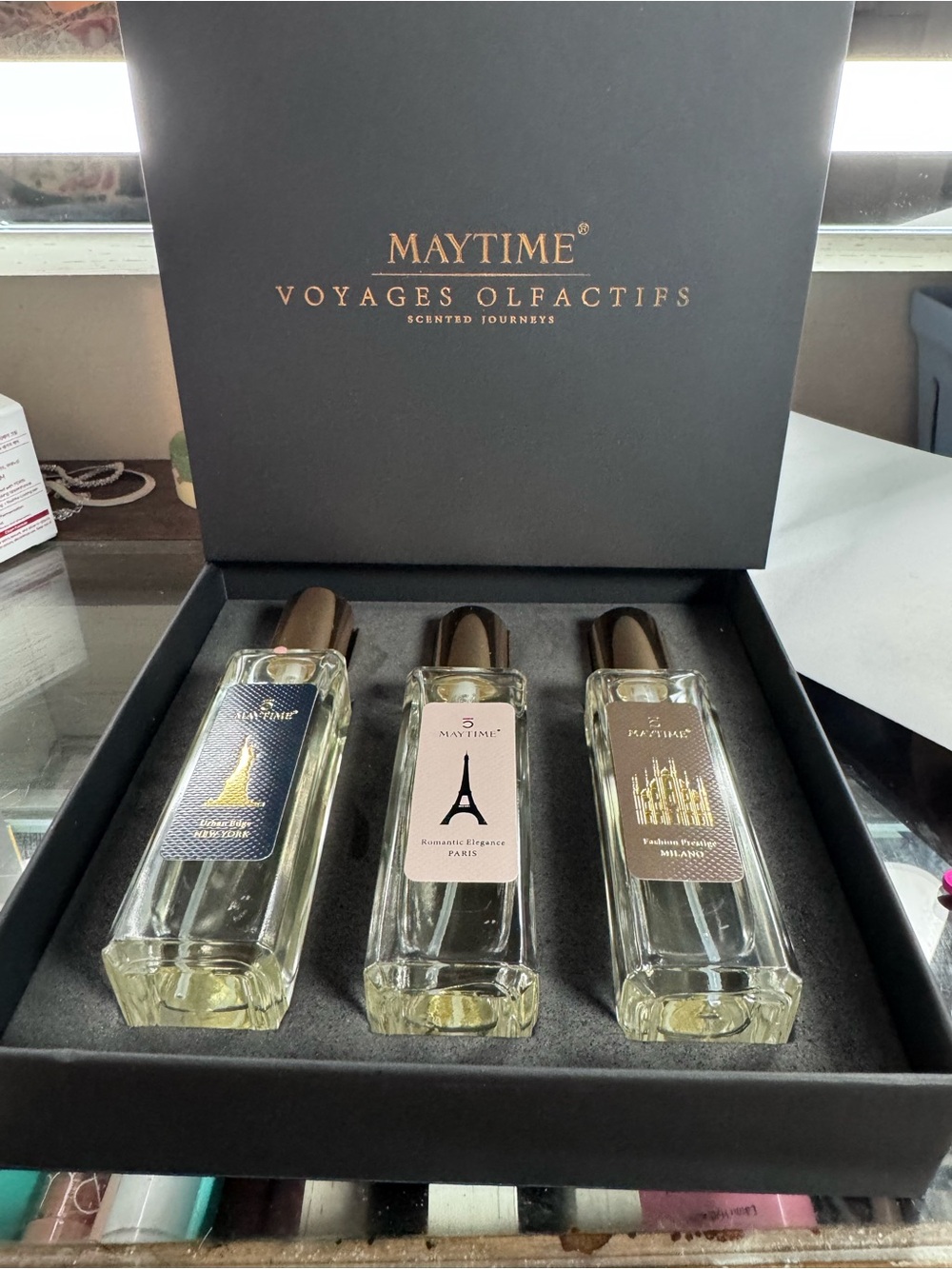 Women Fragrance Set with Pink, Blue, Brown Accents